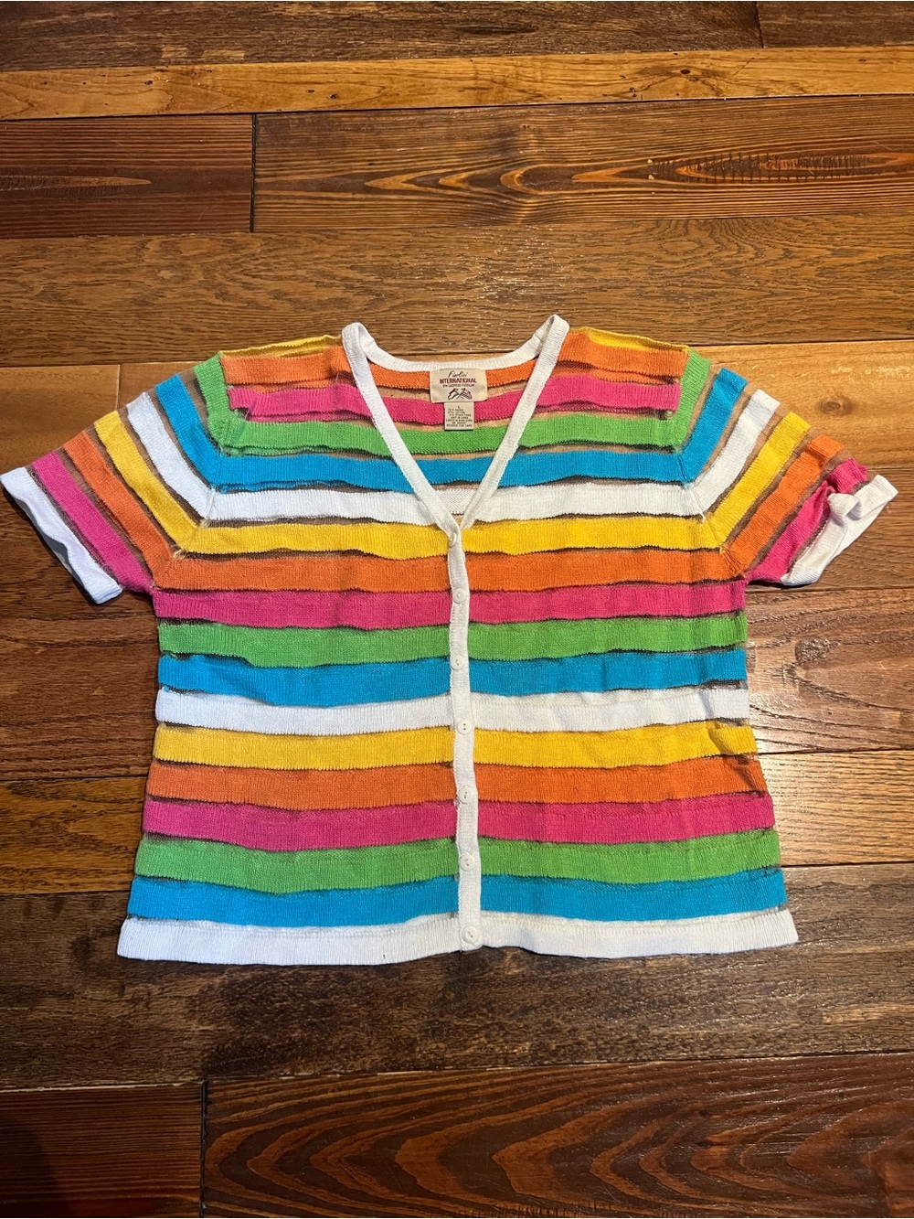 bright colored cardigan